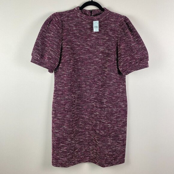Ann Taylor Tweed Puff Sleeve Dress Size 14P Purple Short Sleeve - Picture 1 of 10
